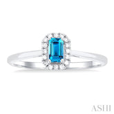 5x3 MM Octagonal Shape Blue Topaz and 1/20 Ctw Single Cut Diamond Halo Semi-Precious Ring in 10K White Gold